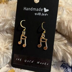 18K gold hook - music earrings great gift